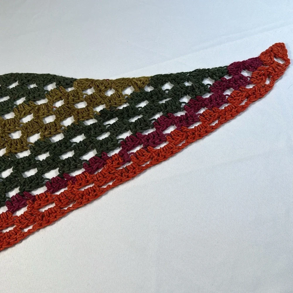 Vintage Handknit Scarf Green Orange Pink Cozy Boho‎ Cottagecore